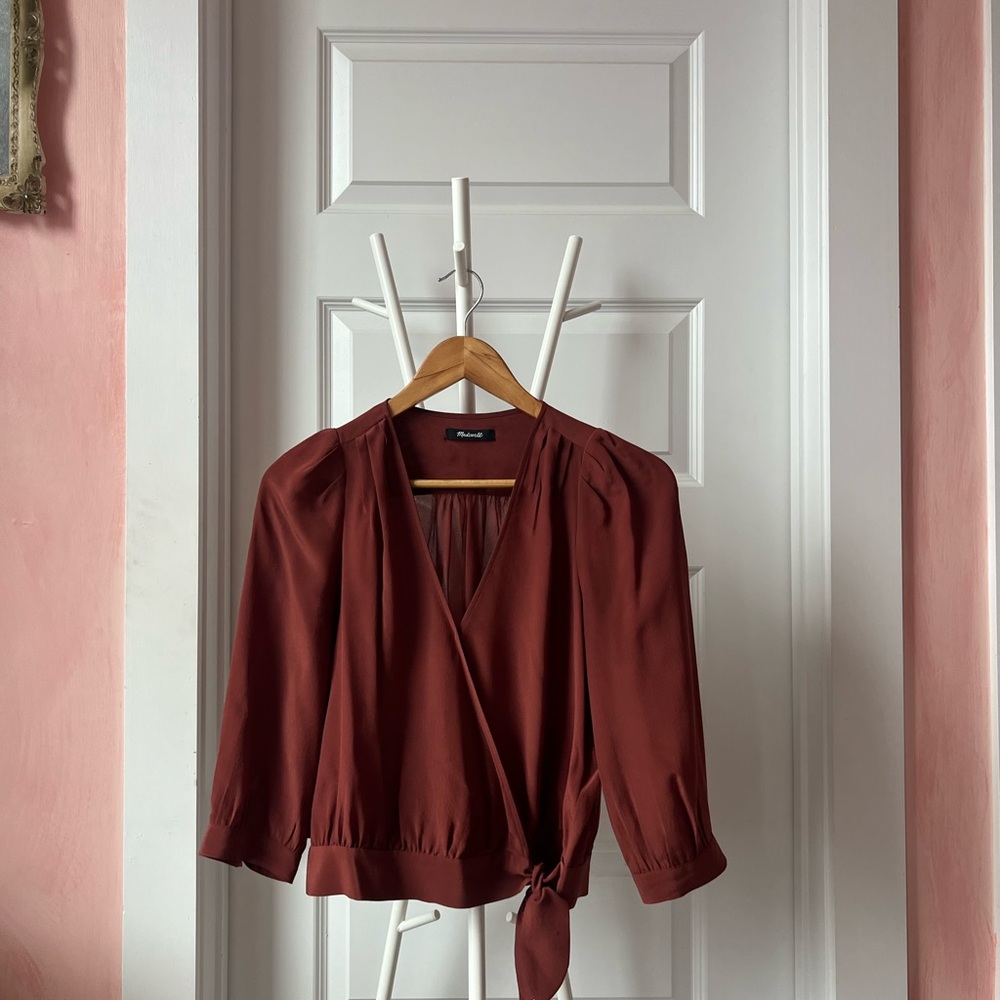 100% Silk Rust Wrap Top
